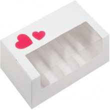 Коробка для эклеров 25х15х5cм с сердечками белая с 5 ложементами